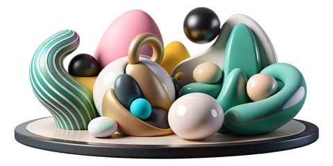 3D abstract art scene featuring bold, organic shapes