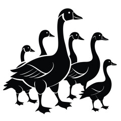 Goose birds set isolated shilhotee vector on white background