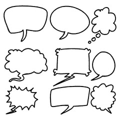 set of  emptycomic speech bubbles. Hand drawn doodle cartoon. Vector illustration.