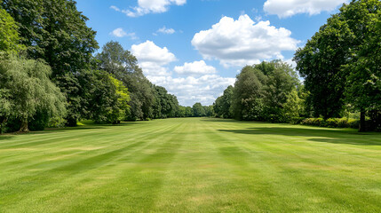 Obraz premium Wide Open Green Grassy Path Through Lush Park