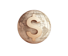 Global Finance Concept Golden Dollar Sign Overlaying Detailed World Map Sphere Currency, Economy, Investment, and International Business