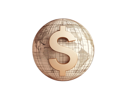 Global Finance Concept Golden Dollar Sign Overlaying Detailed World Map Sphere Currency, Economy, Investment, and International Business