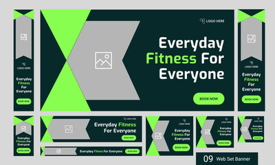 Trendy gym fitness social media post banner template set, Sports social media square banner, Workout exercise social media promotion design. Vector eps 10 file format