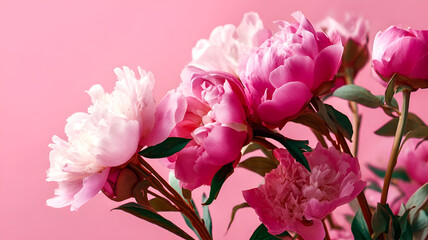 Fototapeta premium Pink Peonies Blooming Softly Delicate Beauty in Pink