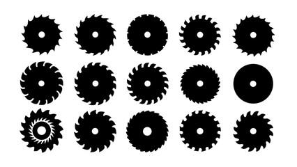 Set of circular saw silhouette vector on white background