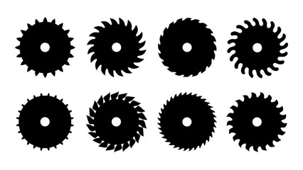 Set of circular saw silhouette vector on white background