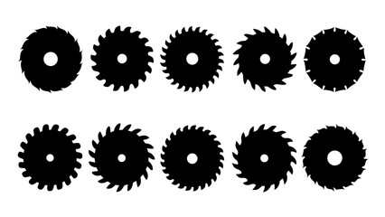 Set of circular saw silhouette vector on white background