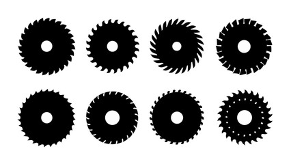Set of circular saw silhouette vector on white background