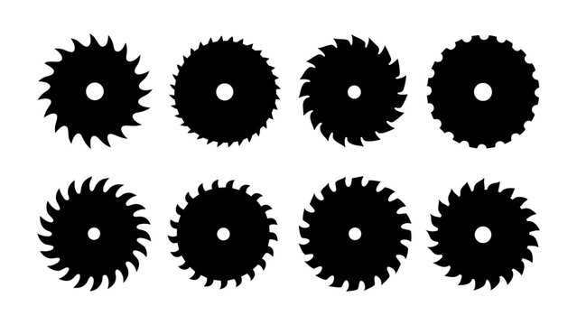 Set of circular saw silhouette vector on white background
