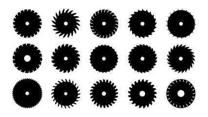 Set of circular saw silhouette vector on white background