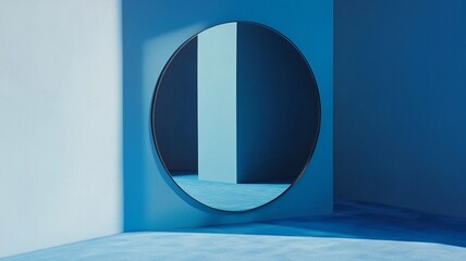 window with flowers and curtains with small circle mirror. generative ai
