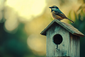 Naklejka premium a bird is sitting on top of a birdhouse