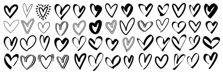 Doodle heart icon set. Valentine day romantic sign