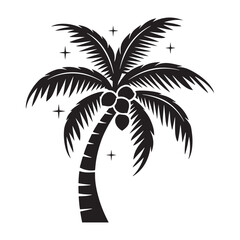 Obraz premium Palm tree silhouette vector icon. Coconut tree icon on white background