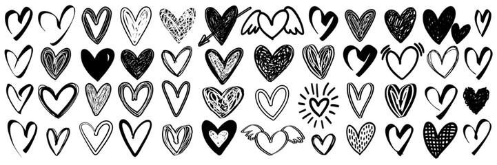 Doodle heart icon set. Valentine day romantic sign