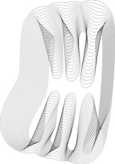 Fluid form shaped like a wide wave with parallel lines creating motion and texture within an irregular frame.