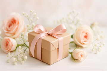 Presente delicado com la&ccedil;o rosa e flores para o Dia das M&atilde;es