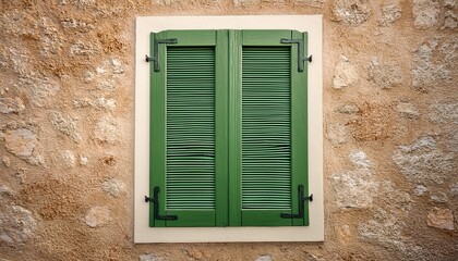 green shuttered window on textured wall