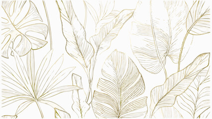 vector leaf pattern  gold line art background  art (1).eps