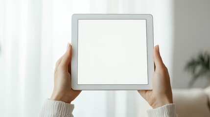 Person using tablet in living room, isolated on white background