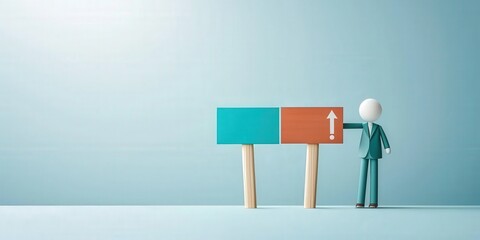 Import Tariffs policy impact concept. Businessman presenting growth opportunities with signage.