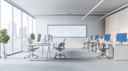 Modern Minimalist Office: Sleek Workspace with City View