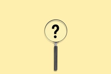 A simple magnifying glass, a symbol of inquiry, sits against a pale yellow background.