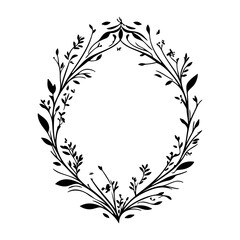 Botanical Oval Frame Silhouette with Floral Design