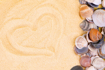 A heart shape in the sand, beautifully adorned with seashells, capturing loves memories
