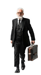 Senior Professional in Black Suit Walking with Briefcase
