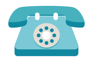 Stylish cartoon depiction of a vintage turquoise rotary telephone on white