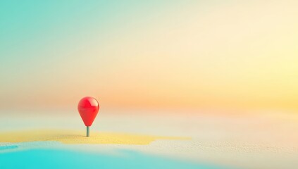 Fototapeta premium Red Map Pin on a Pastel Island Beach