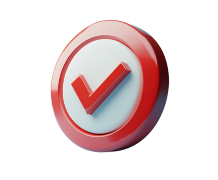 Glossy Red and White Check Mark Icon on Blue Background Approval, Success, Completed