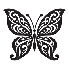 Elegant Black Tribal Butterfly Tattoo Design Vector
