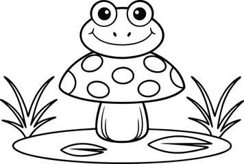 Smiling Frog Toadstool Drawing Outline Pond Nature