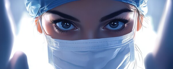 Focused female surgeon in operating room close-up.