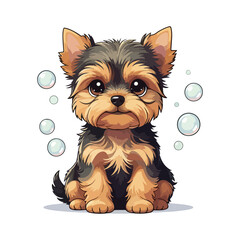 Baby Yorkshire Terrier in chibi style on white background