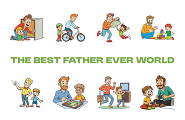 Editable father’s day vector cartoon collection isolated on white background