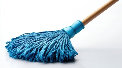 Person cleaning with mop in kitchen, isolated on white background