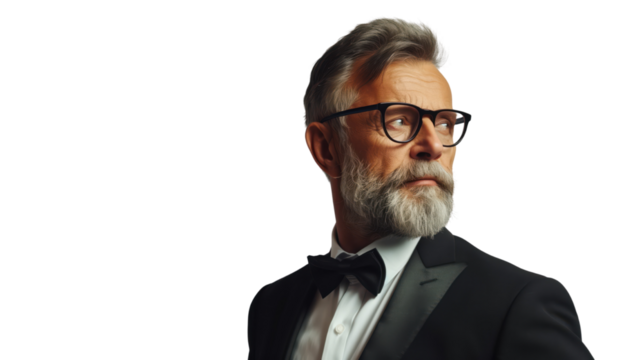 Distinguished Mature Gentleman in Tuxedo and Glasses
