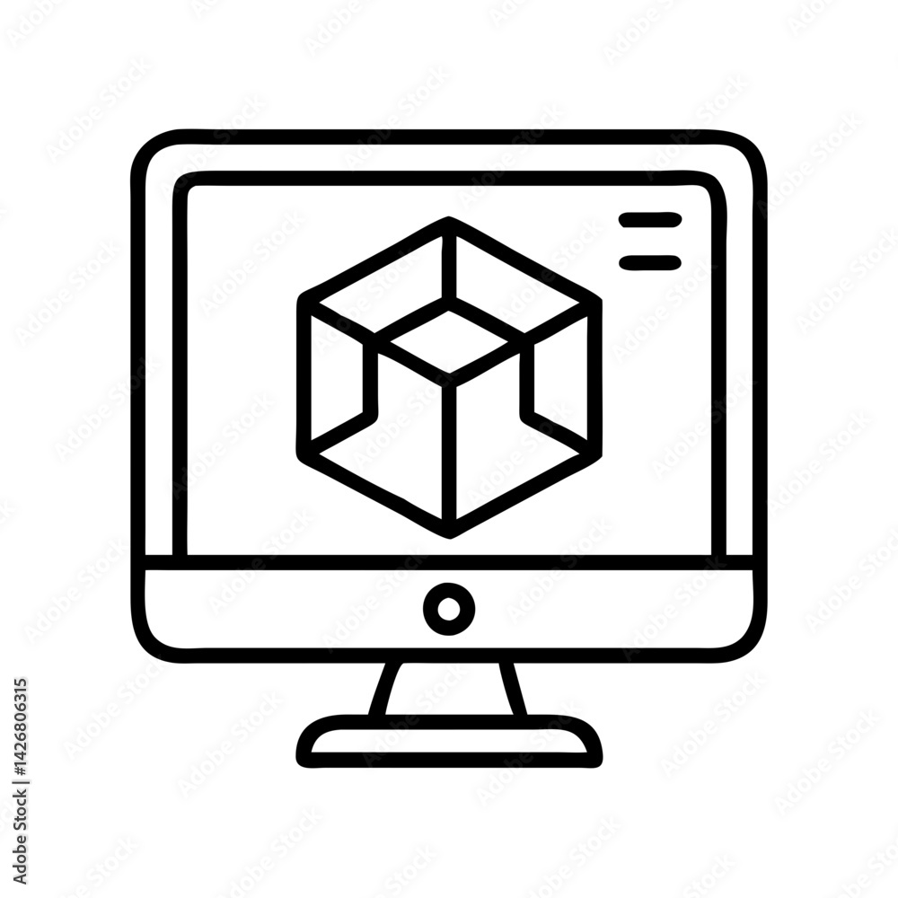 Poster 3d modeling on computer screen design software engineering and digital art development platform tool