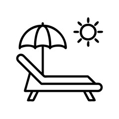 Summer vacation beach sun umbrella deckchair lounge chair sunny day holiday relaxation icon vector
