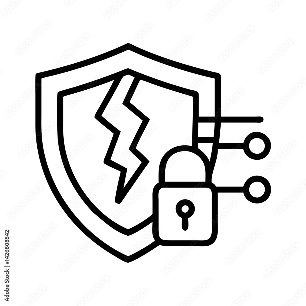 Poster security shield with padlock and lightning bolt for protection and data encryption concept design