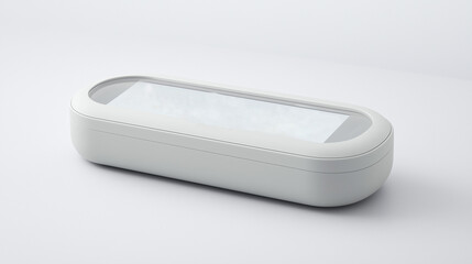 Modern white storage box with transparent lid on a neutral background  