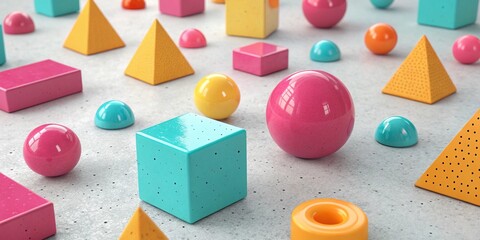 3D abstract background filled with colorful geometric shapes