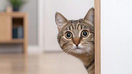 Curious Cat Peeking from Behind Door