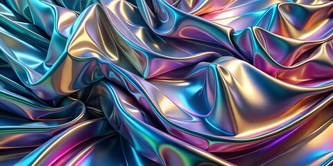 3D abstract backdrop with holographic fabric-like folds and reflective light play