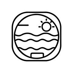 Outline sea waves sun horizon line art illustration design vector graphic summer vacation travel view