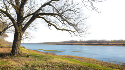 Scenic View of Mississippi River in Iowa during Spring Season Isolated on White Background