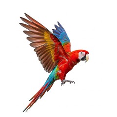 Fototapeta premium Colorful Macaw Parrot with Open Wings on White Background